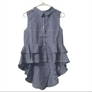 English Factor Girls Kids stripe Blue and White High-low Top/Blouse(Size 13/14)